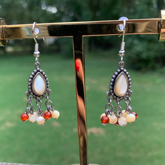 Sterling Silver 925 Stamped Teardrop Stone Earrings - Picture 3 of 8